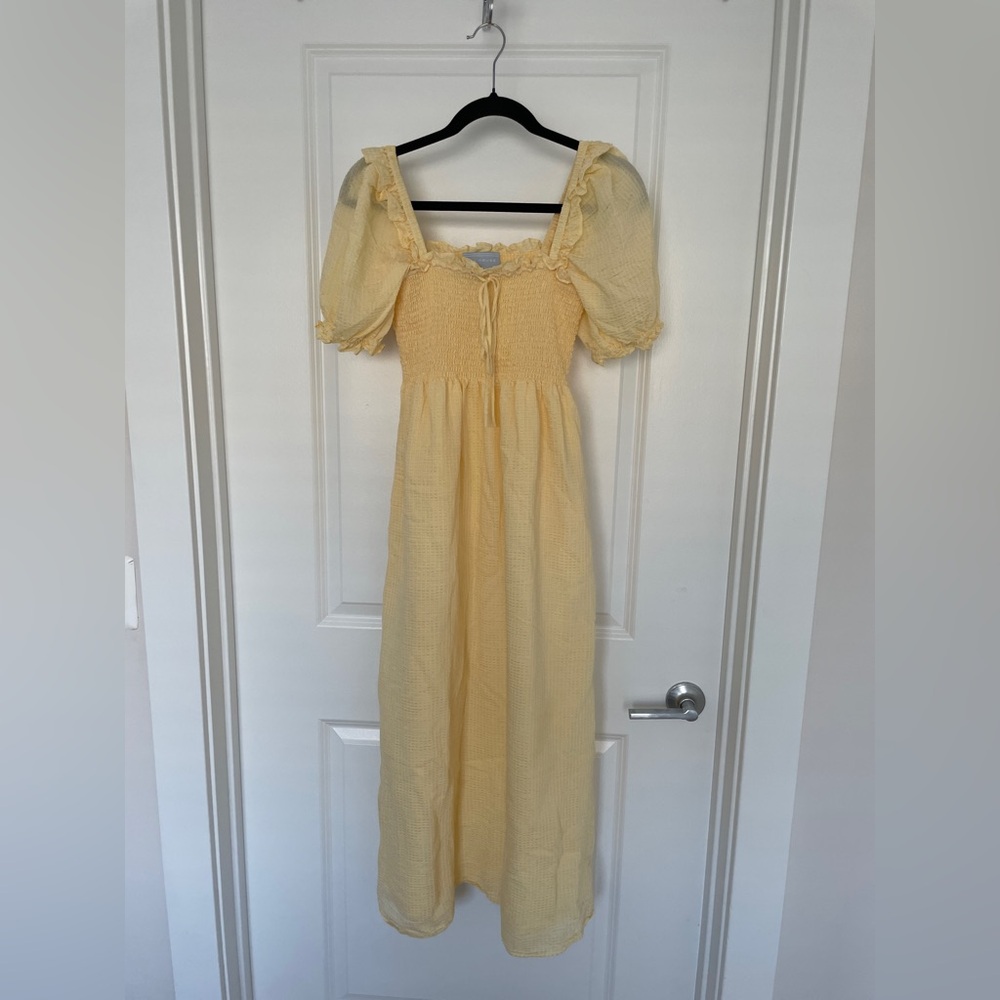 Hill House Scarlett Nap Dress Butter Yellow Tonal Seersucker Midi - Picture 10 of 12